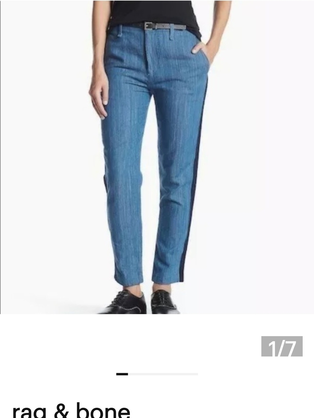 rag & bone Pinstriped Blue Cropped Jeans with Black Side Stripe